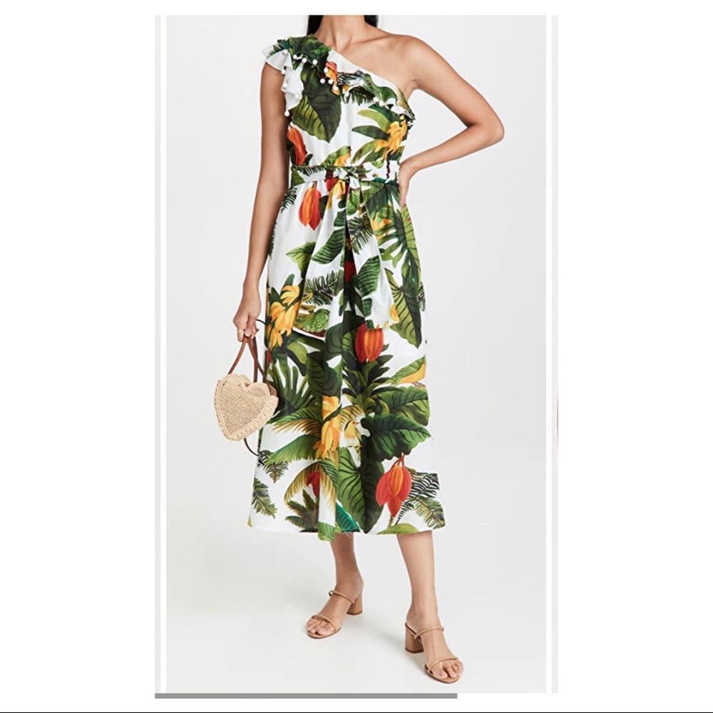FARM Rio White Cocoa Forest One Shoulder Dress